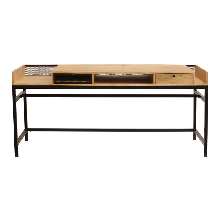 Bureau avec tiroir bois manguier massif et métal noir L116 cm