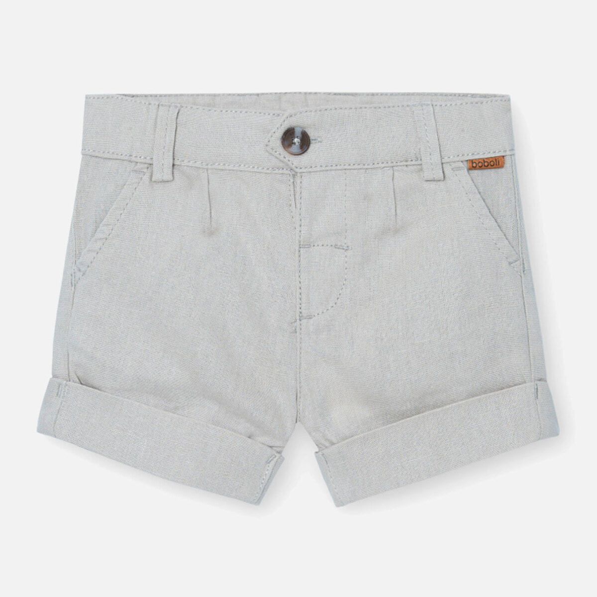 Bermudas niño, lino liso, cierre botón, color beige piedra