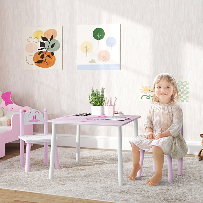 Mesa y Sillas Infantiles para Niños de 2-5 Años Mesa Infantil con Sillas de 3 Piezas Estilo Princesa para Sala de Juegos Dormitorio Guardería Rosa y Blanco