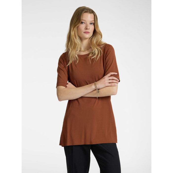 Elena Mirò - T-shirt lunga in jersey crêpe - Marrone