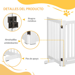 Barrera para Perros de Madera Valla para Mascotas Plegable de 3 Paneles con 1 Puerta y Patas de Apoyo para Pasillo Escalera 155x35,5x76 cm Blanco