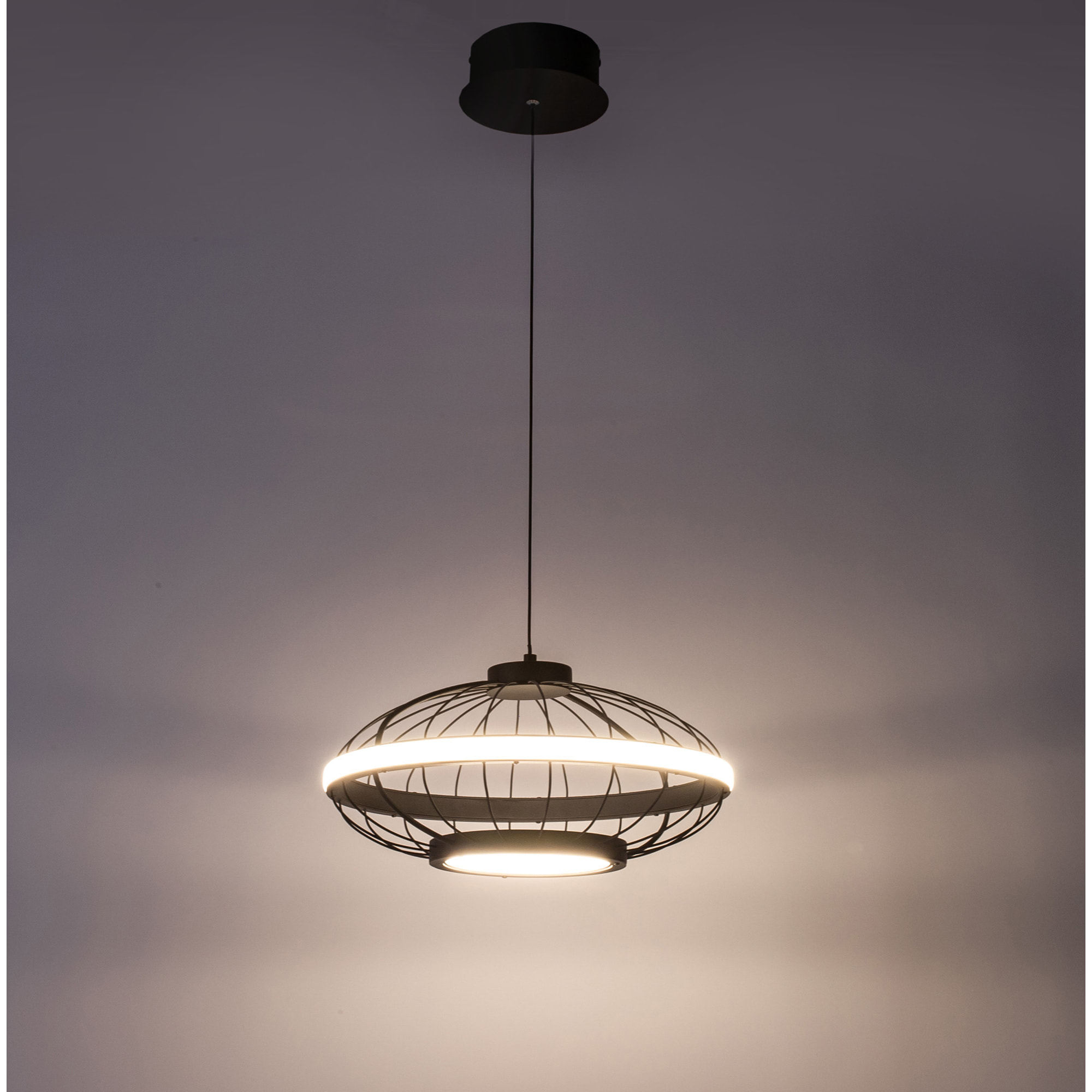 FORLIGHT Colgante Cercle LED 22W Blanco Neutro - 4000K Negro para Interior de Techo en Comedor, Salón, Cocina