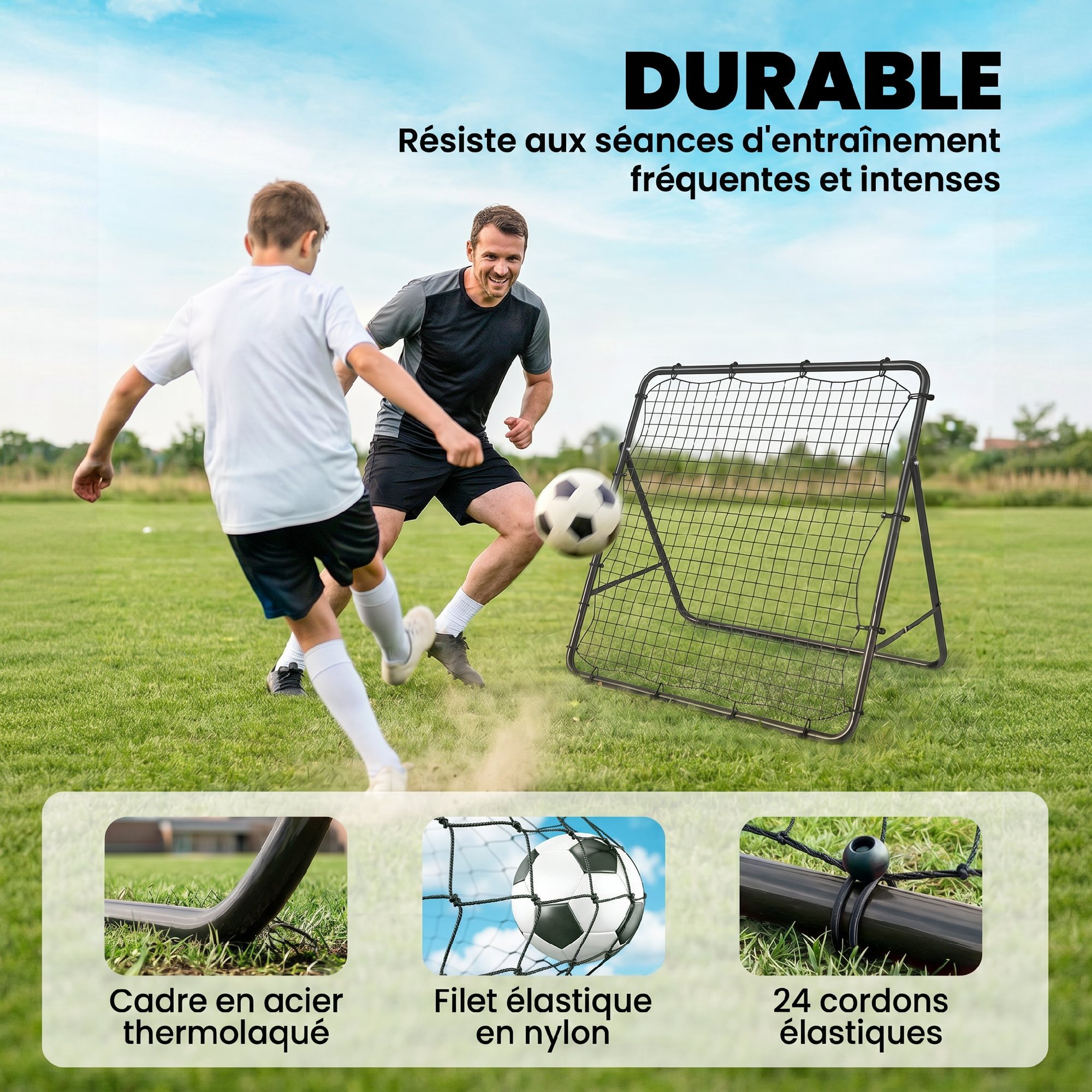 Filet de rebond football pliable réglable 5 angles - acier - 120x73x112cm - noir