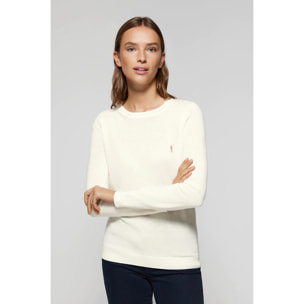 Maglione color osso in maglia basic a girocollo e logo Rigby Go