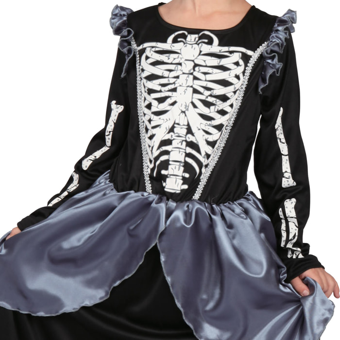 Strega Regina Degli Scheletri Costume Halloween Nero Bambina