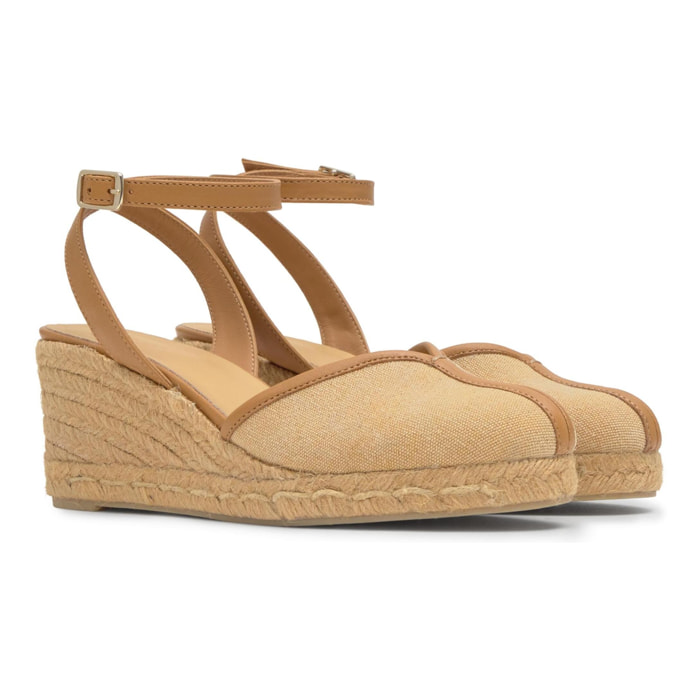 Alpargata Cecilia cuña de yute tintada en algodón orgánico con pulsera y escote en V