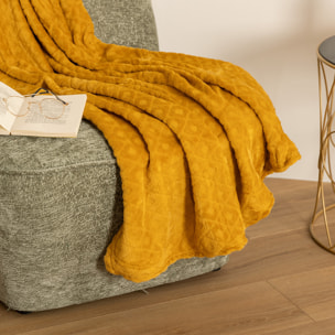 Plaid "Losange" flanelle jaune moutarde 125x150cm
