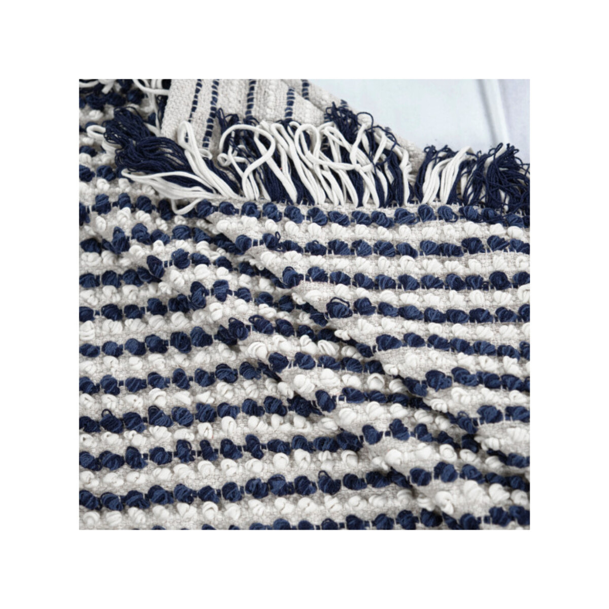 Tapis 160 x 230 cm en tissu bleu marine avec franges bicolores - MARINE