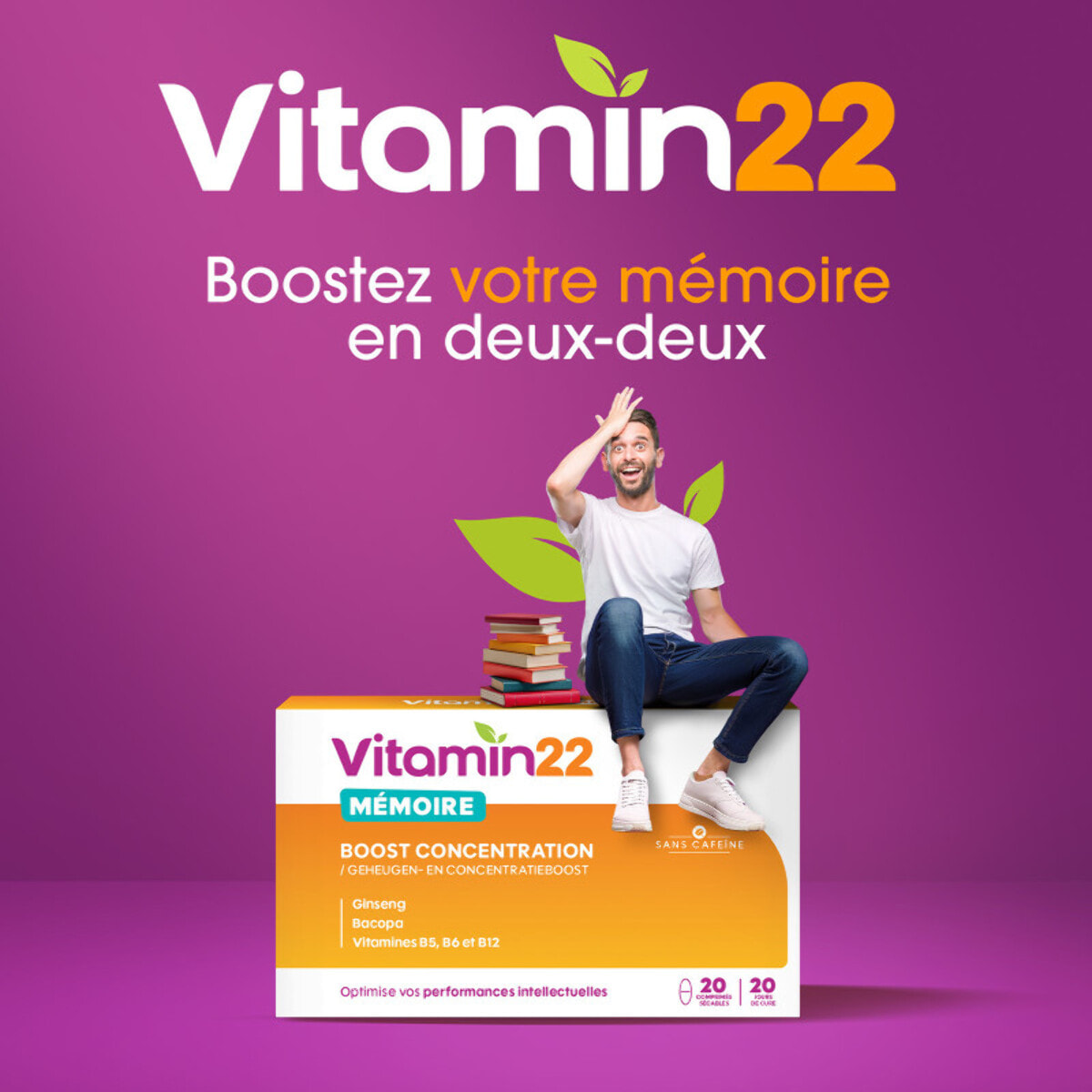 VITAMIN' 22 - Mémoire - Boost Concentration - Aide à soutenir les performances intellectuelles au quotidien - Cure 20 jours