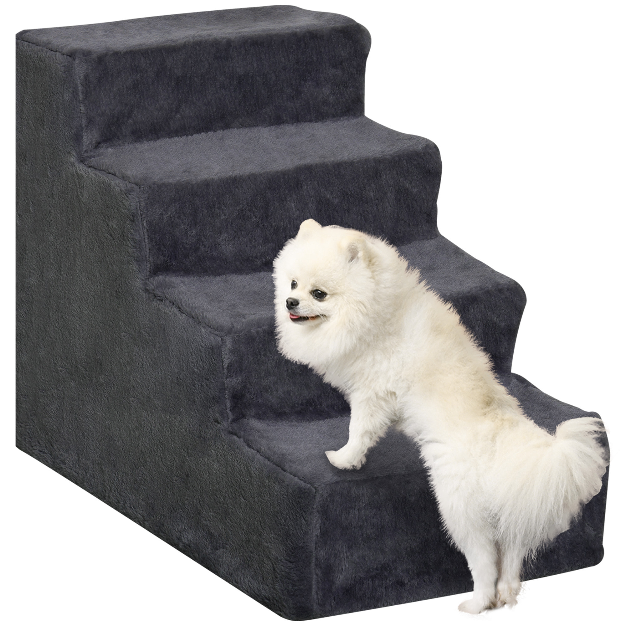 Escalera para Perros de 4 Peldaños Escalera para Mascotas con Funda Extraíble y Lavable para Cama Sofá 60x35x44 cm Gris Oscuro