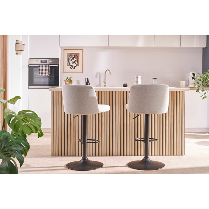 Tabourets de bar réglables en tissu effet velours texturé beige et métal noir (lot de 2) MONTI