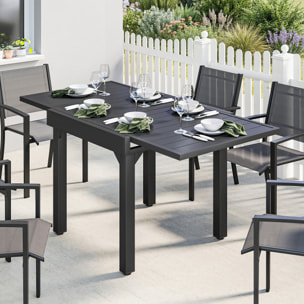 Mesa de Jardín Extensible, Mesa de Comedor Exterior Extensible 80/160x80 cm, de Aluminio, con Superficie de Lamas, Carga 70 kg, Mesita Rectangular para 4-6 Personas, para Patio, Terraza, Negro