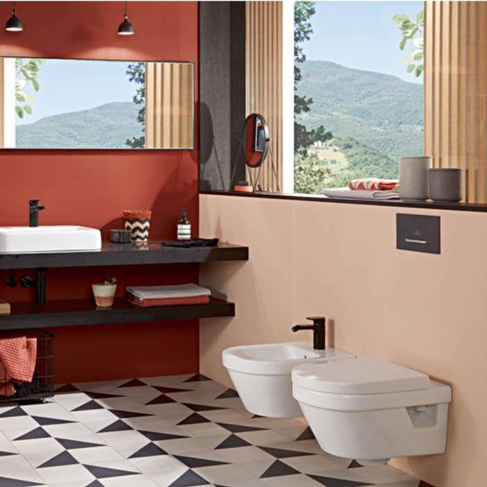 WC suspendu sans bride Architectura + abattant + Bati support GEBERIT + plaque de commande