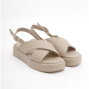 SANDALO FLATFORM INCROCIO CHOCOLA' BEIGE