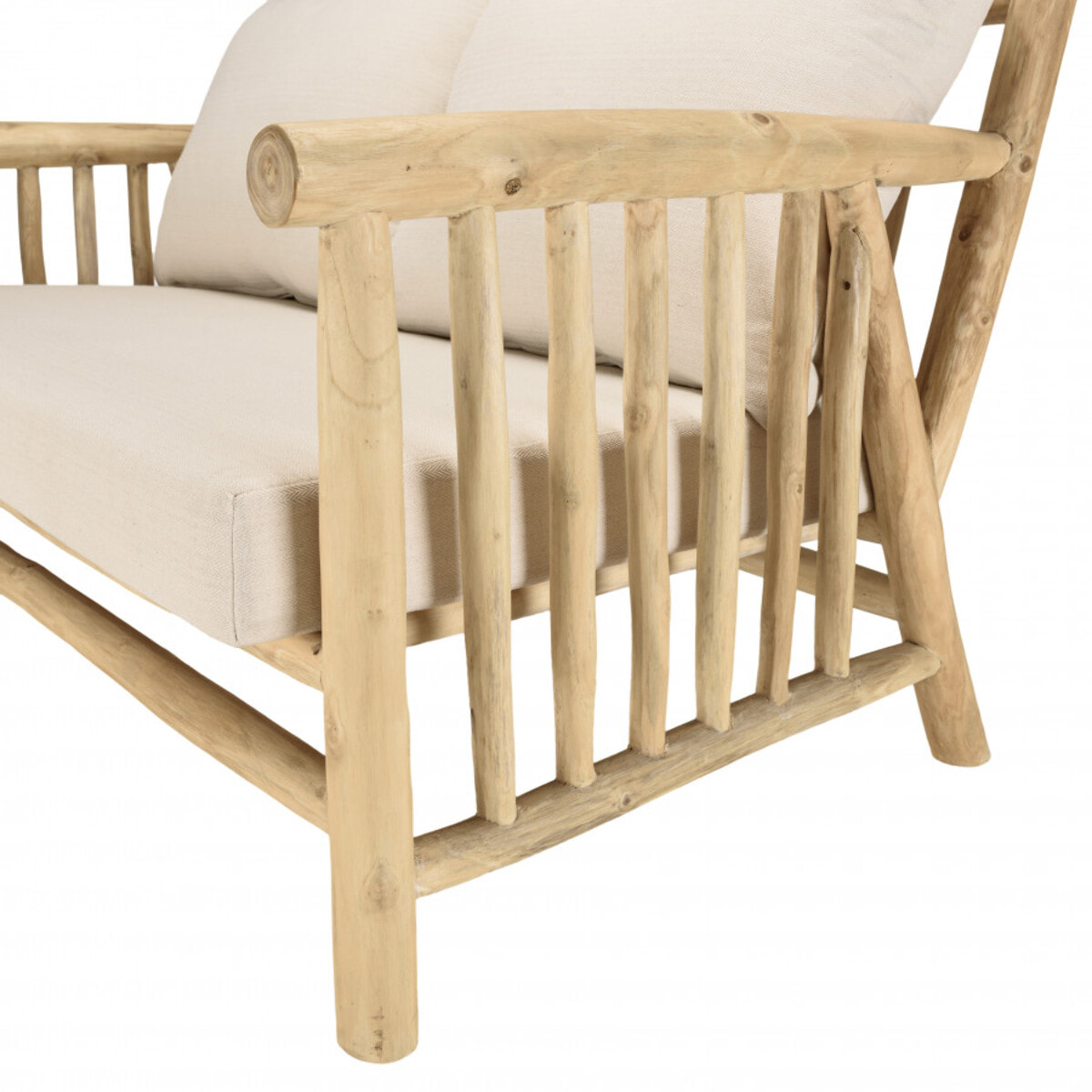 WILL - Canapé BORNEO 2p. en branches de teck naturel coussins blancs