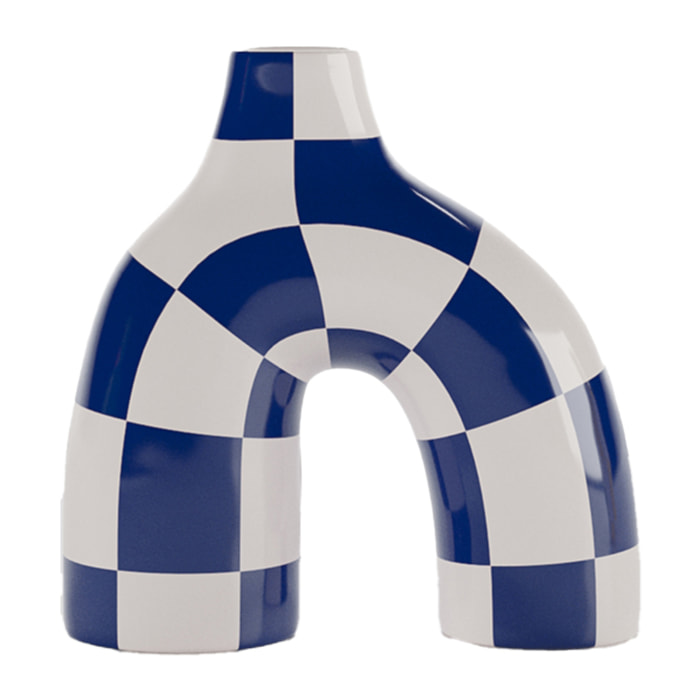 Phoenix - Vase art moderne à damier bleu marine