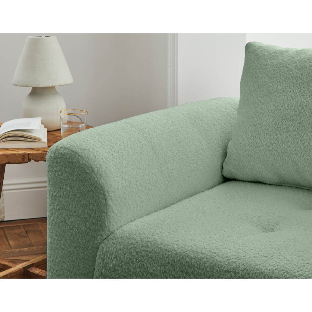 Rune - fauteuil - en tissu bouclette - Vert sauge