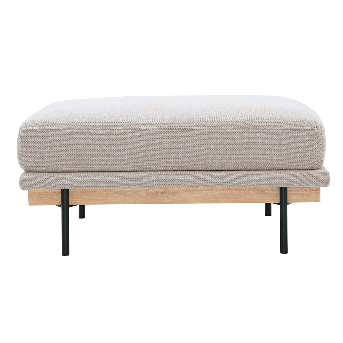 Pouf repose pieds en tissu chenille beige et métal noir TODD
