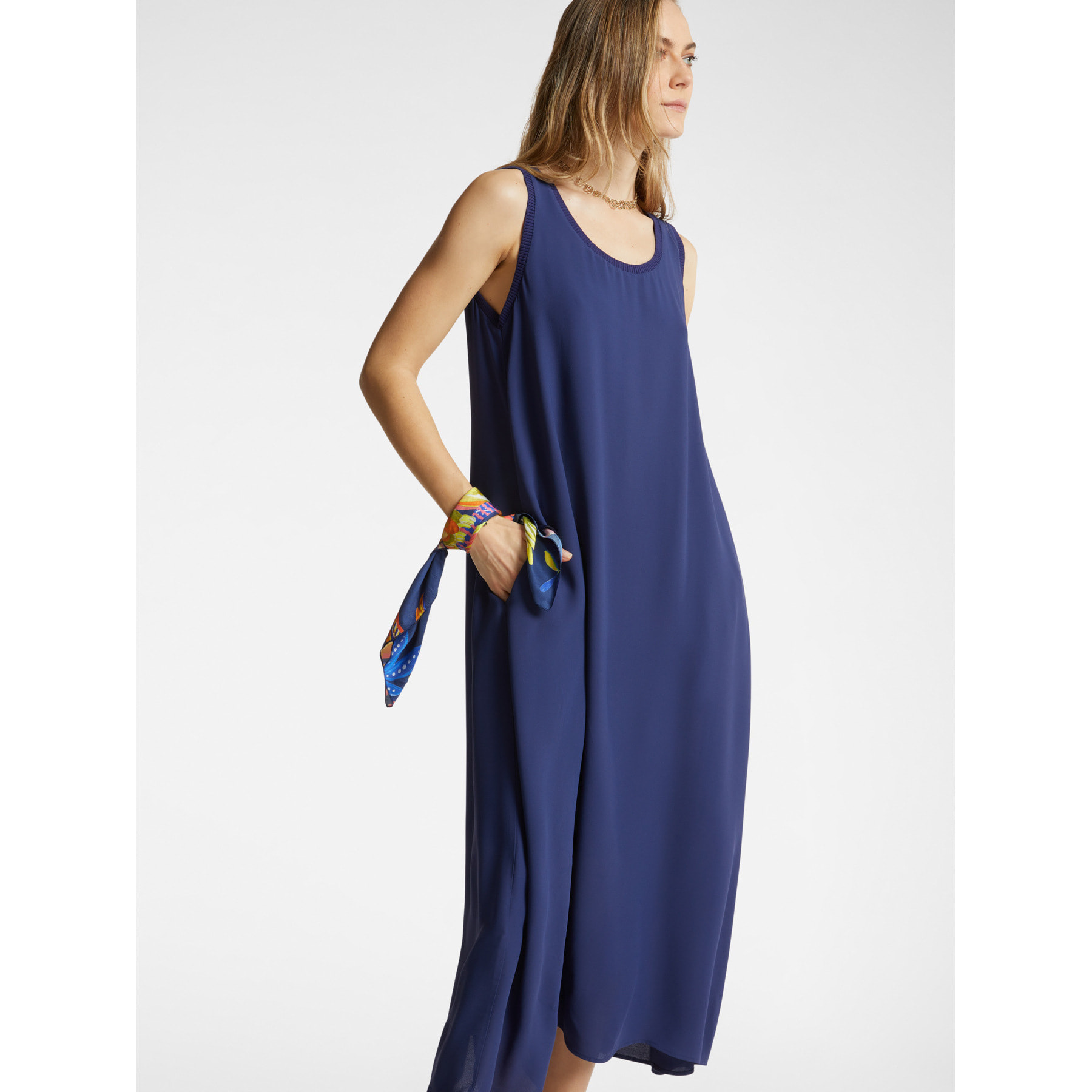 Elena Mirò - Vestido largo con bordes de canalé - Azul