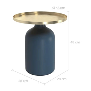 Table d'appoint ronde en métal bleu et laiton D45 cm - Lyne