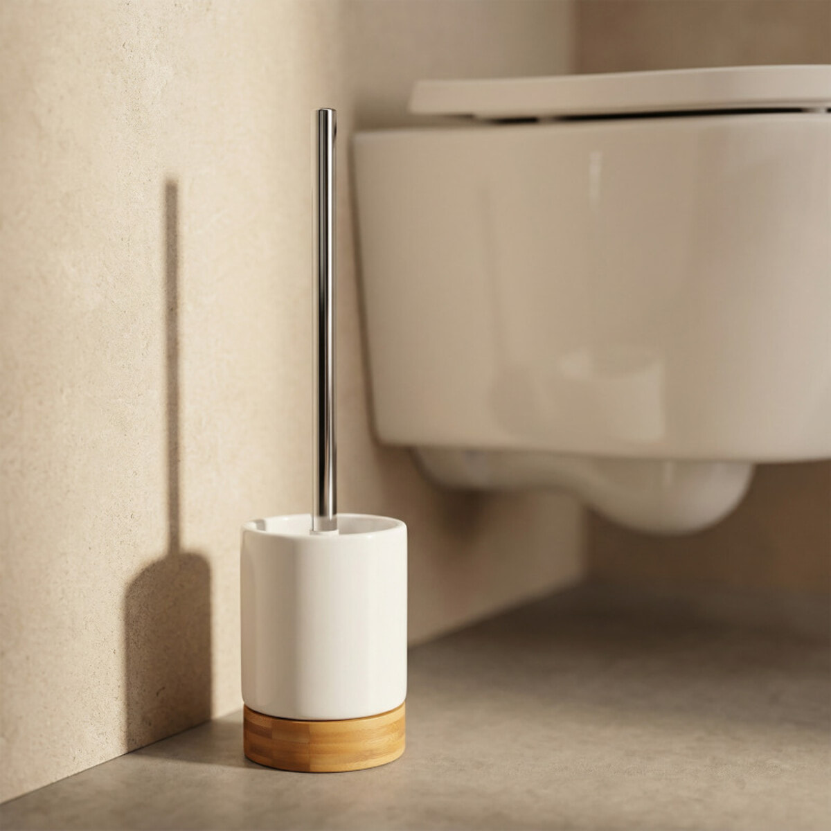 Brosse wc avec support Céramique & Bambou TALLINN Blanc MSV