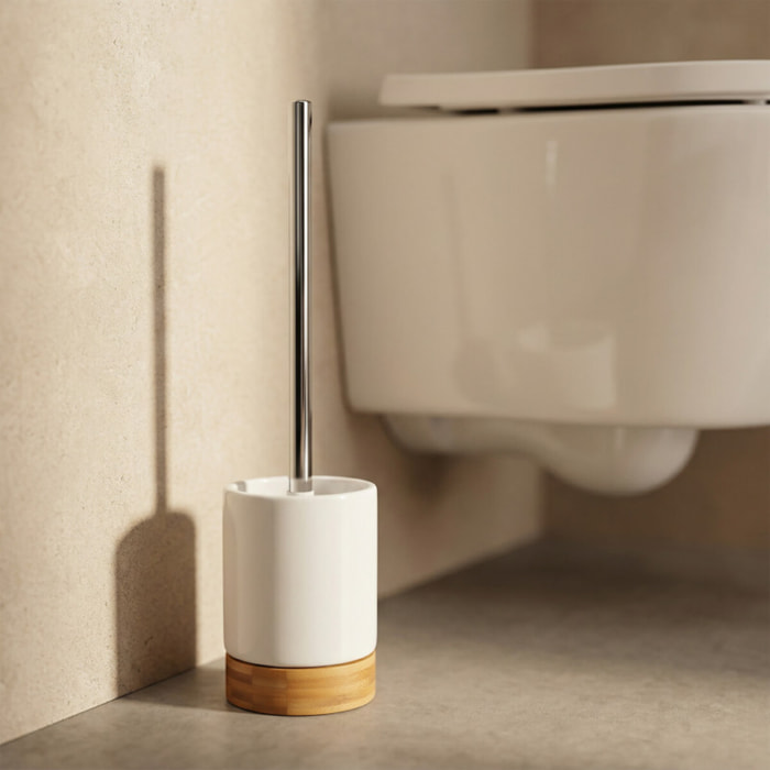 Brosse wc avec support Céramique & Bambou TALLINN Blanc MSV