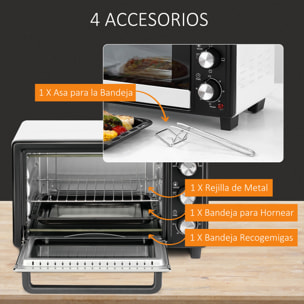 Horno Sobremesa Eléctrico 16L 1400W con 3 Modos de Calor Temperatura hasta 230 ℃ Temporizador 60 Minutos Bandeja de Horneado y Rejilla 44x32x28,1 cm Blanco y Negro