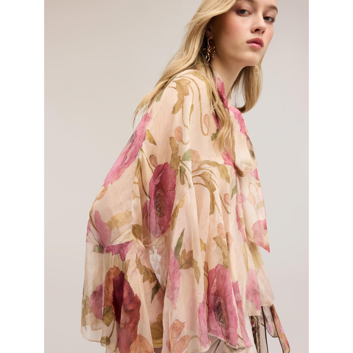 Motivi - Blusa de gasa mezcla de seda con estampado - Rosa