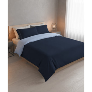 Parure Copripiumino Double-Color IPERSAN Puro Cotone Blu/Azzurro