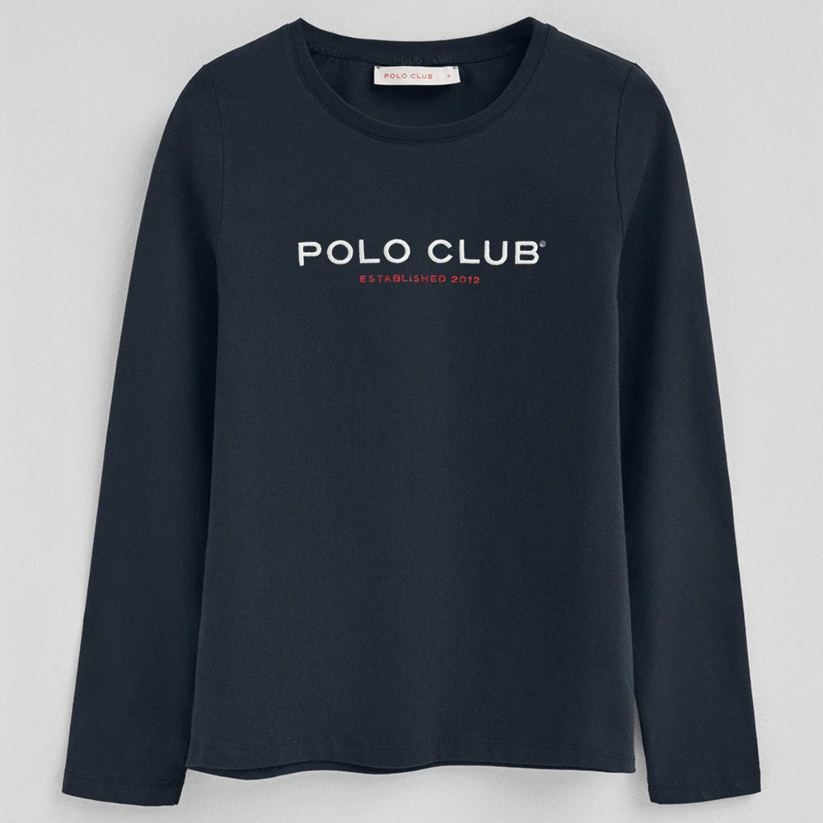 Camiseta azul marino manga larga y logo bordado Established 2012 Polo Club