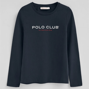 Camiseta azul marino manga larga y logo bordado Established 2012 Polo Club