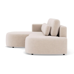 Mahina - canapé d'angle gauche 4 places convertible avec coffre en velours côtelé - Beige