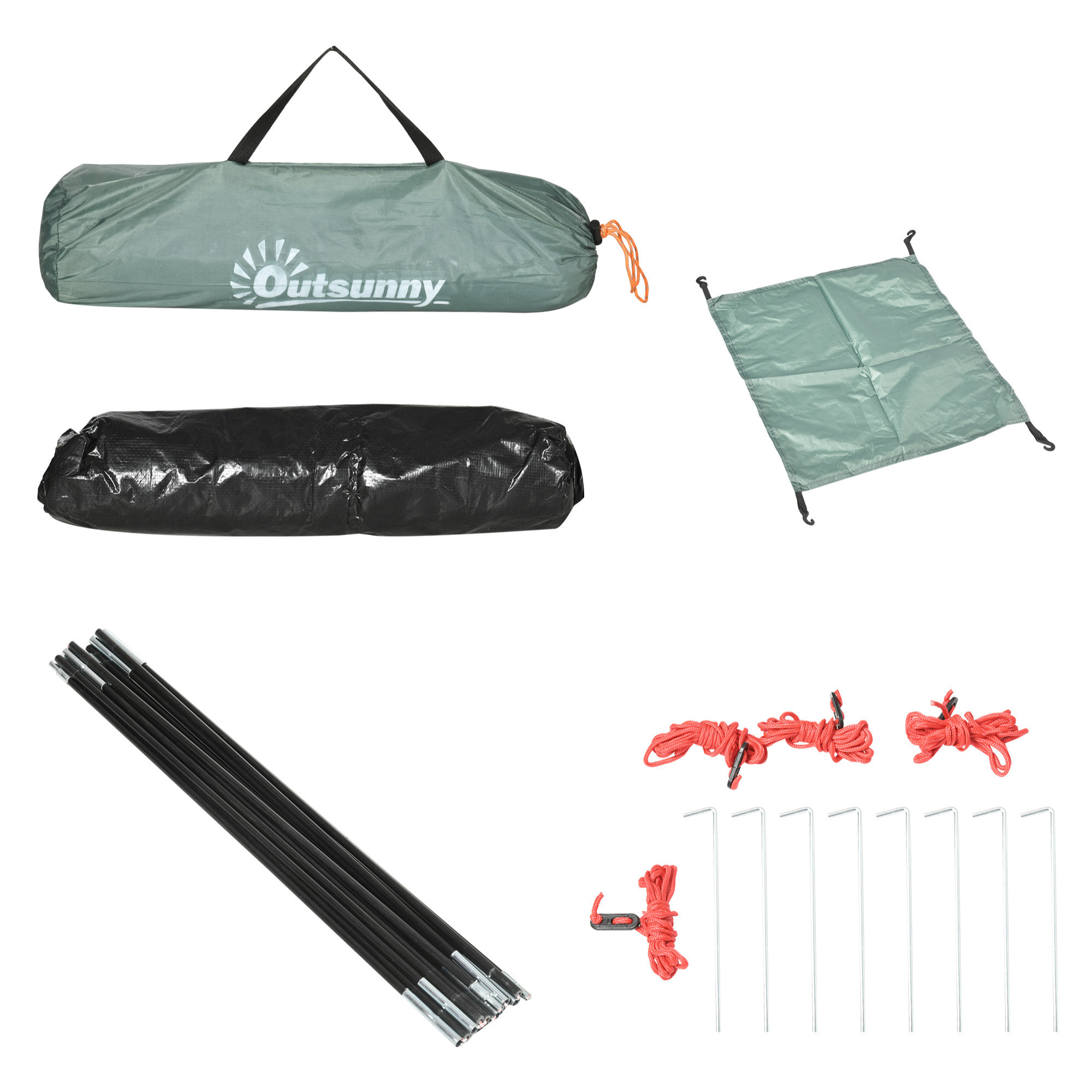 Tente de camping 2 personnes dim. 206L x 152l x 110H cm - portes zippée, poche rangement sac de transport inclus - fibre verre polyester Oxford vert