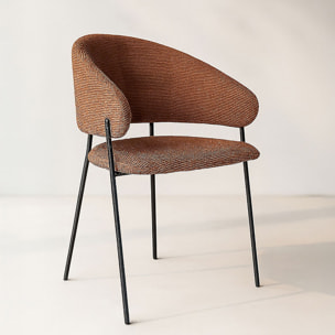 Lot de 2 fauteuils de table en tissu terracotta et pieds en métal noir EROS