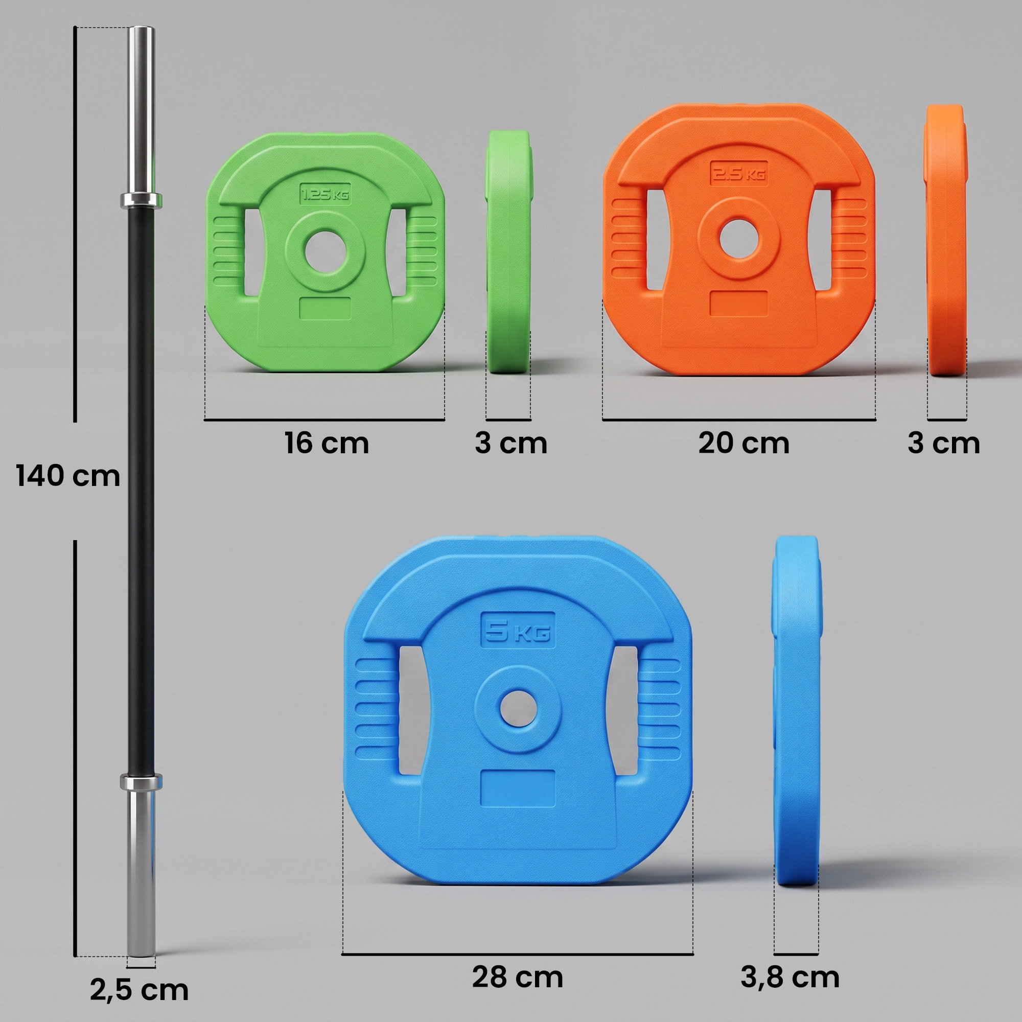 SPORTNOW Barra de Pesas 30 kg, Set de Pesas Ajustables con Barra de Acero de 140 cm, 8 Discos de 4x5kg, 2x2,5kg, 2x1,25kg, 2 Clips, Juego de Mancuernas para Entrenamiento de Fuerza en Casa Gimnasio