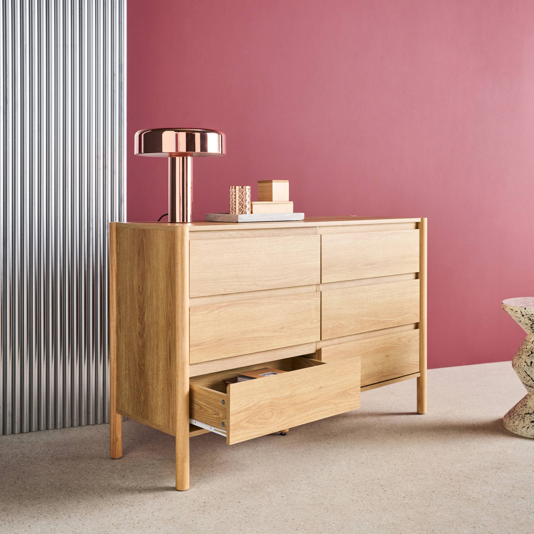 Commode décor bois 6 tiroirs  HARMONY