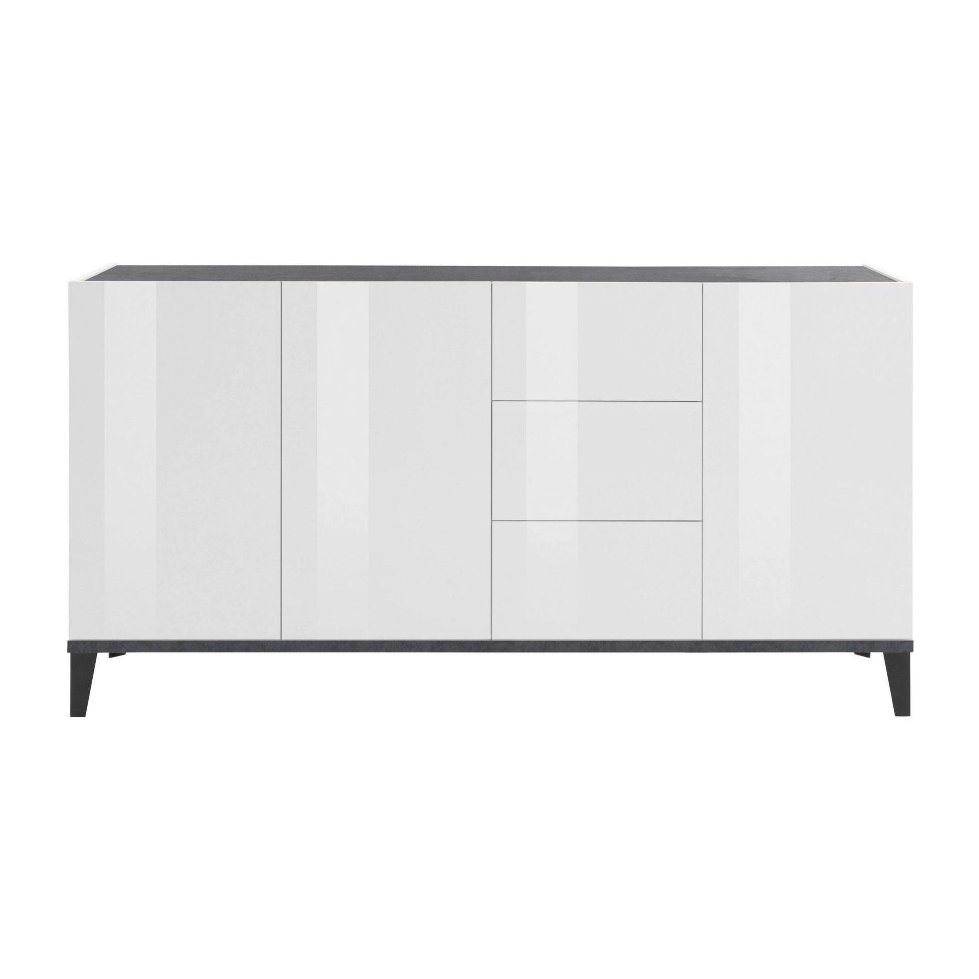 Credenza moderna a 3 ante e 3 cassetti, Made in Italy, Madia da cucina rialzata, Buffet di design da soggiorno, Cm 160x40h82, Bianco lucido e Ardesia