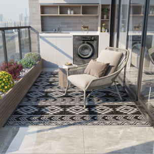 Alfombra de Exterior, 182x274 cm, Alfombra Reversible con Patrón Geométrico, Impermeable, Anti-UV, para Terraza, Balcón, Patio, Camping, Viajes en Autocaravana, Negro y Gris Claro