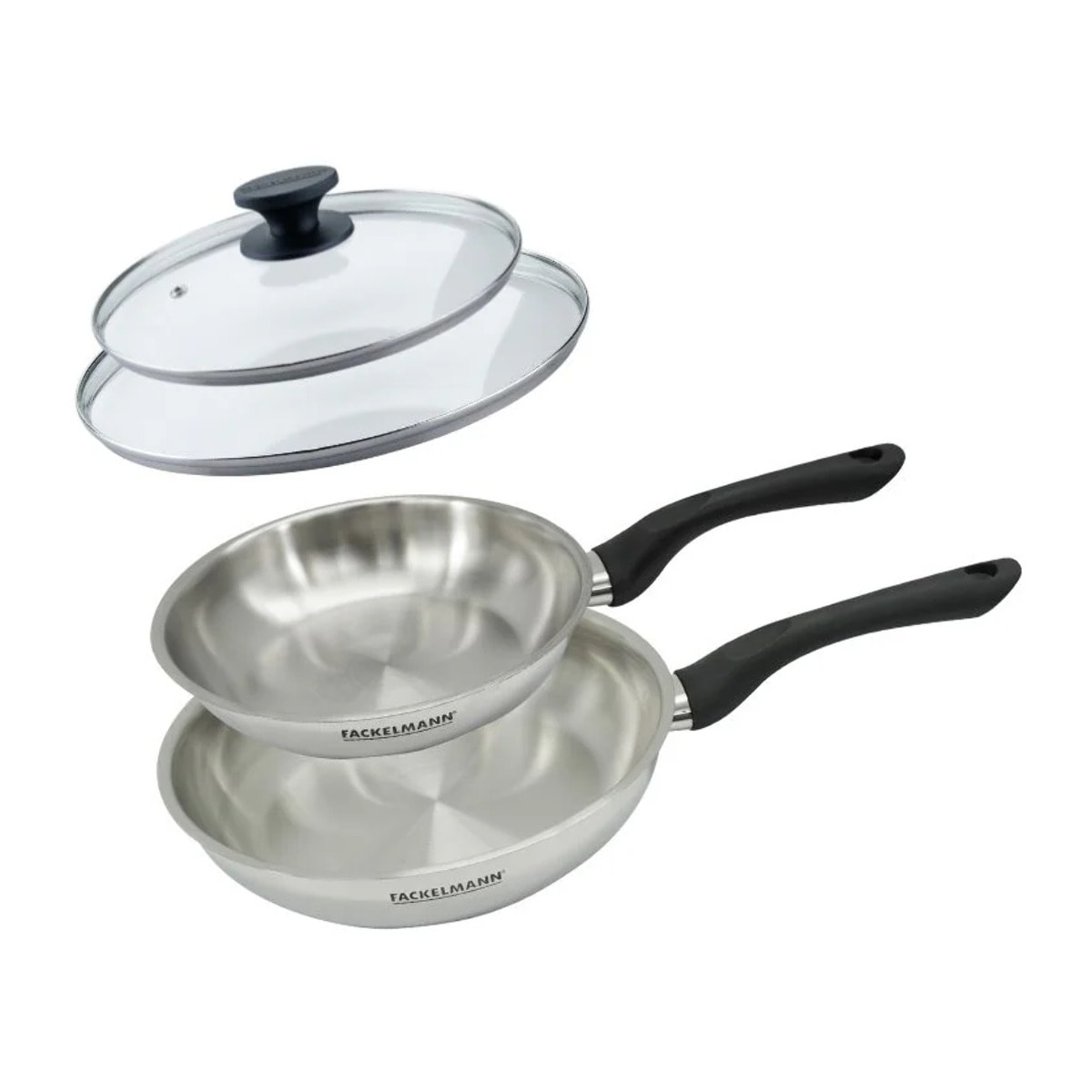 Set 2 poêles 20 et 24 cm en inox et couvercles verres Fackelmann Geneva