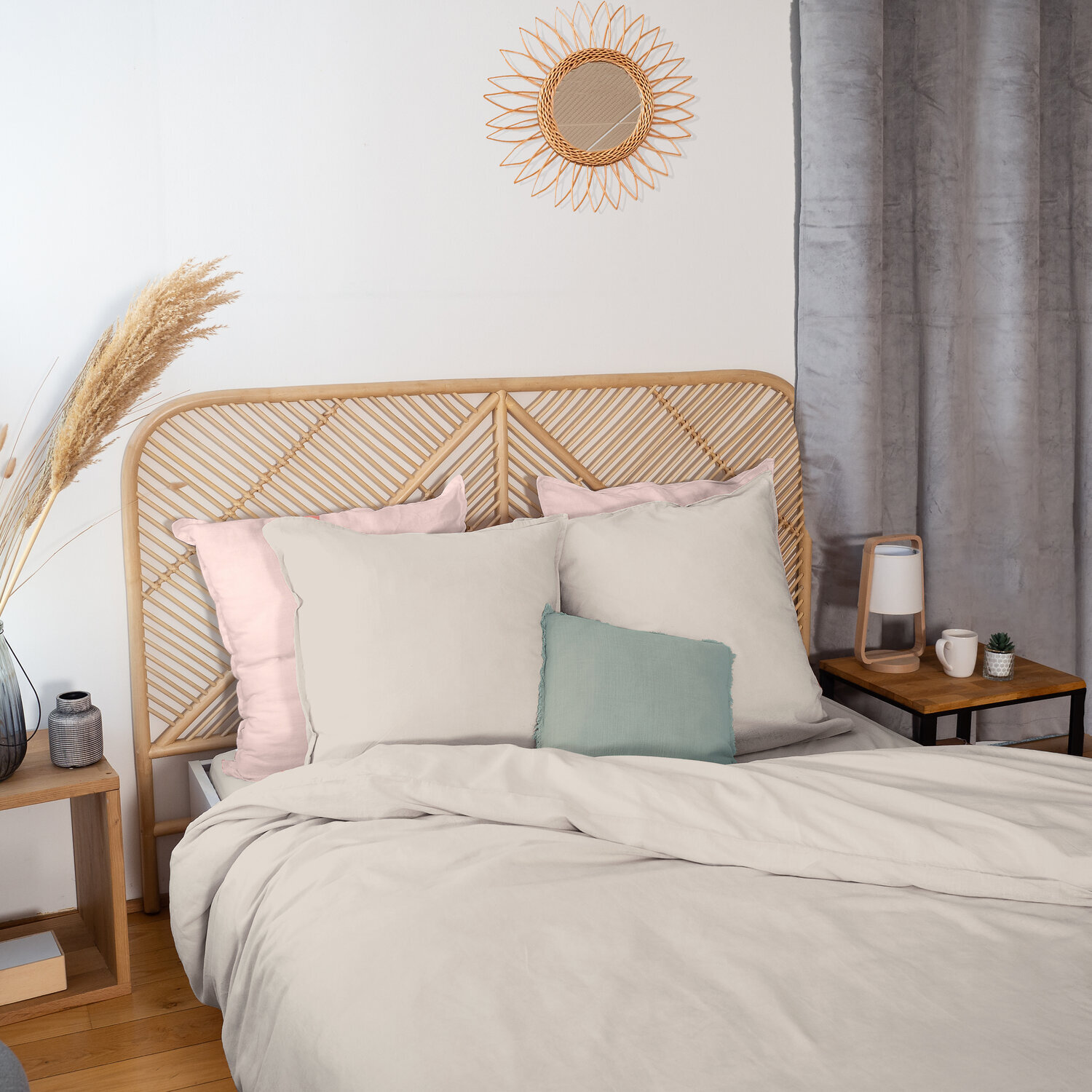 Parure housse de couette 3pcs en lin et coton lavé 57 fils - dune