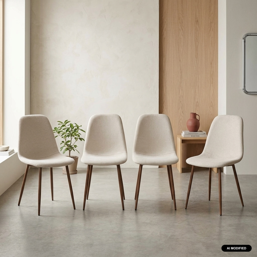 Chaise décor bois teinte noyer et tissu (lot de 4) VERA