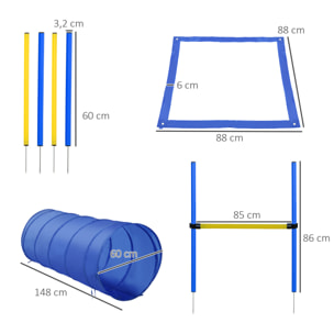 Set de Entrenamiento de Agilidad para Perros Obstáculos de Salto con Altura Ajustable Túnel para Perros y Bolsa de Transporte Azul y Amarillo