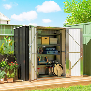 Caseta de Jardín Exterior 1,37 m², 163x89x163 cm, Cobertizo de Jardín Exterior Metálico con Techo Inclinado, Puertas con Pestillo y Guantes para Almacenamiento de Herramientas, Gris Oscuro