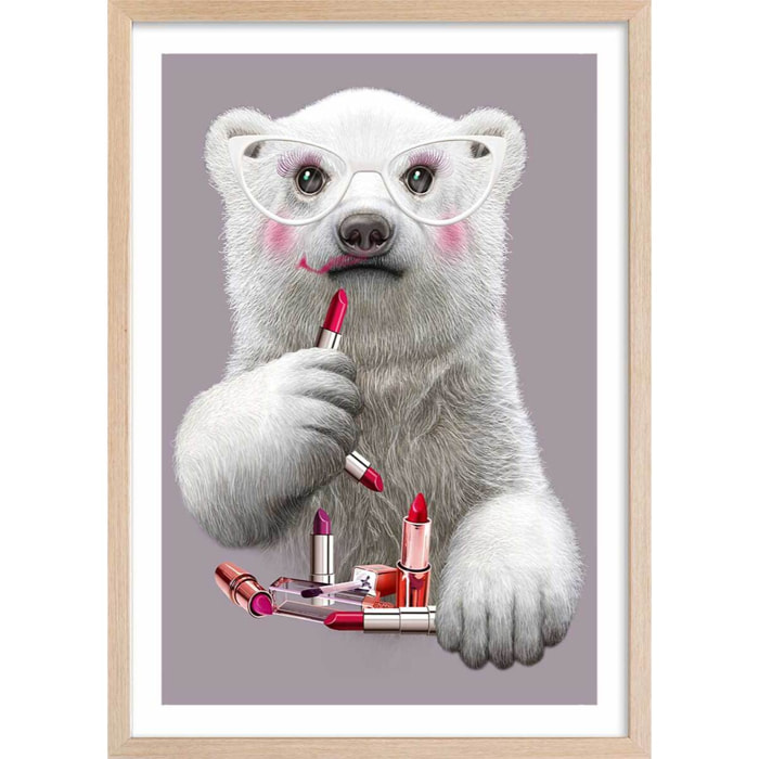 Affiche enfant rouge à lèvres paula  Affiche + cadre en bois - Chêne