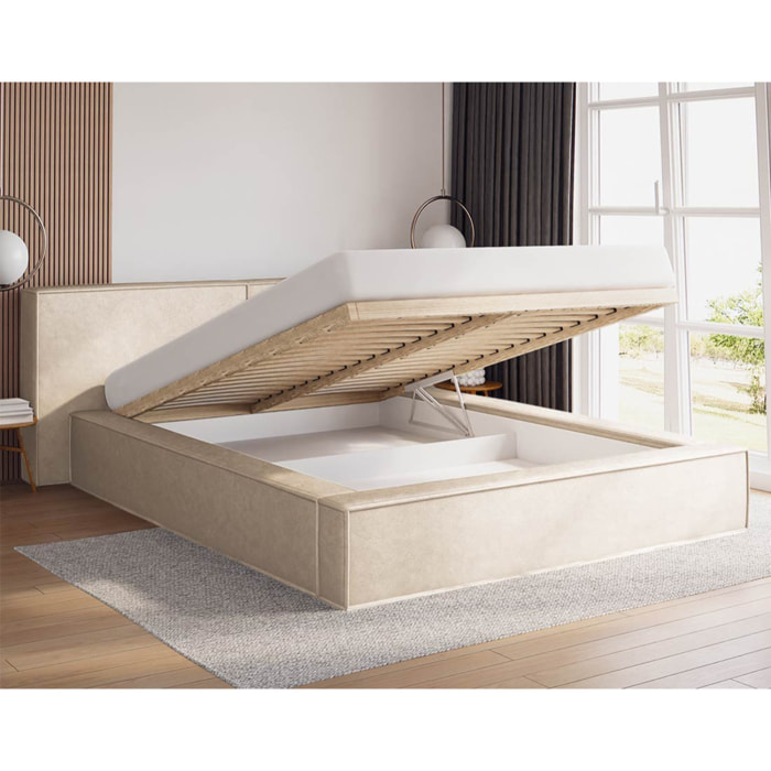 Eros - lit coffre - 160x200 cm - sommier inclus - en velours - Beige
