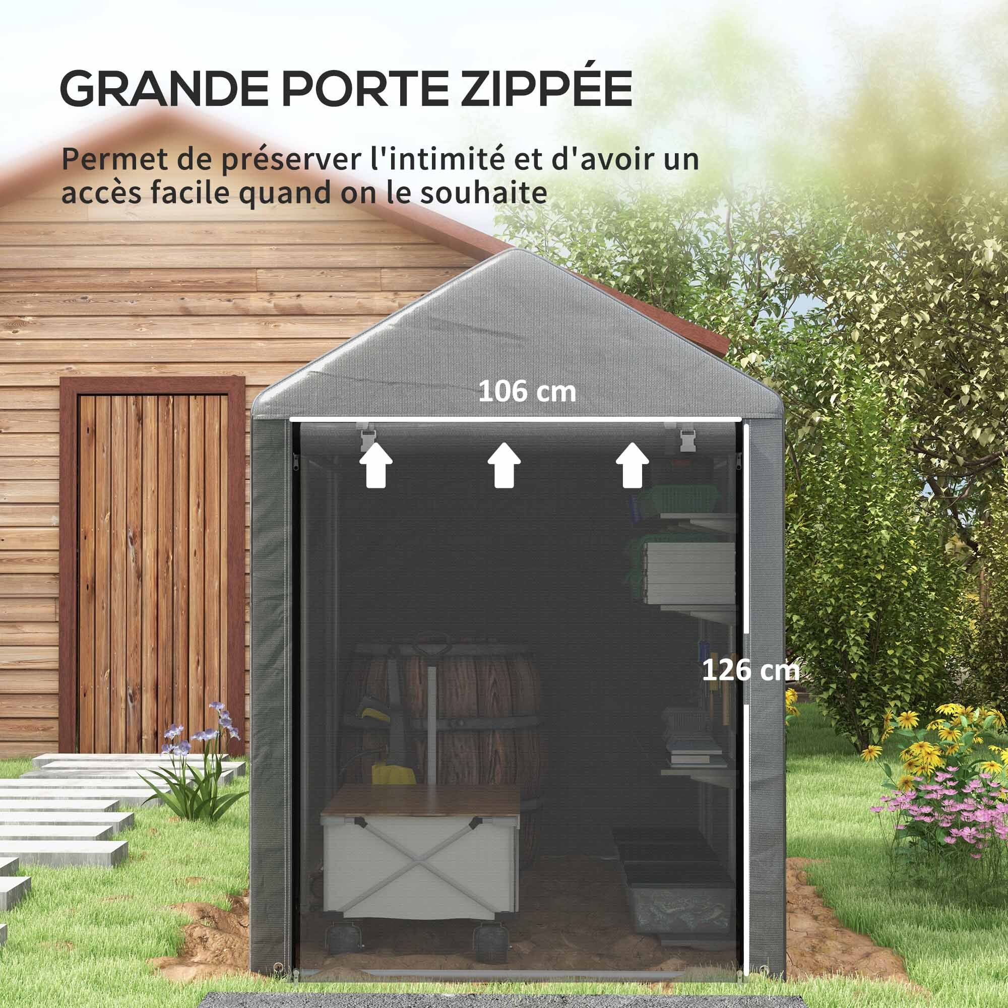 Abri de jardin tente de stockage portable abri de vélo garage pour extérieur avec cadre en métal galvanisé et grande porte, 1,2 x 1,8 m gris foncé