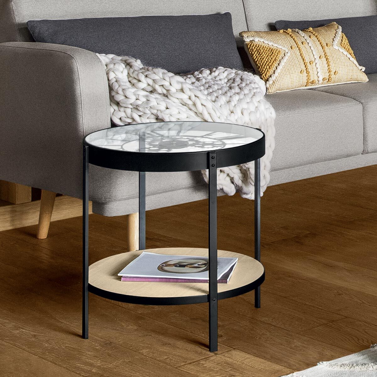 Table d'appoint horloge noir D51cm