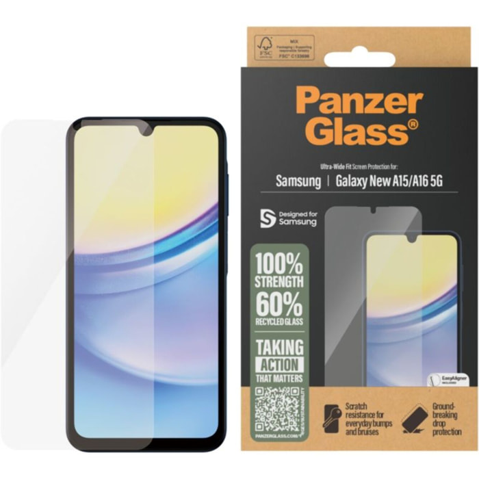 Protège écran PANZERGLASS Galaxy A16 verre trempé Ultra-Wild Fit