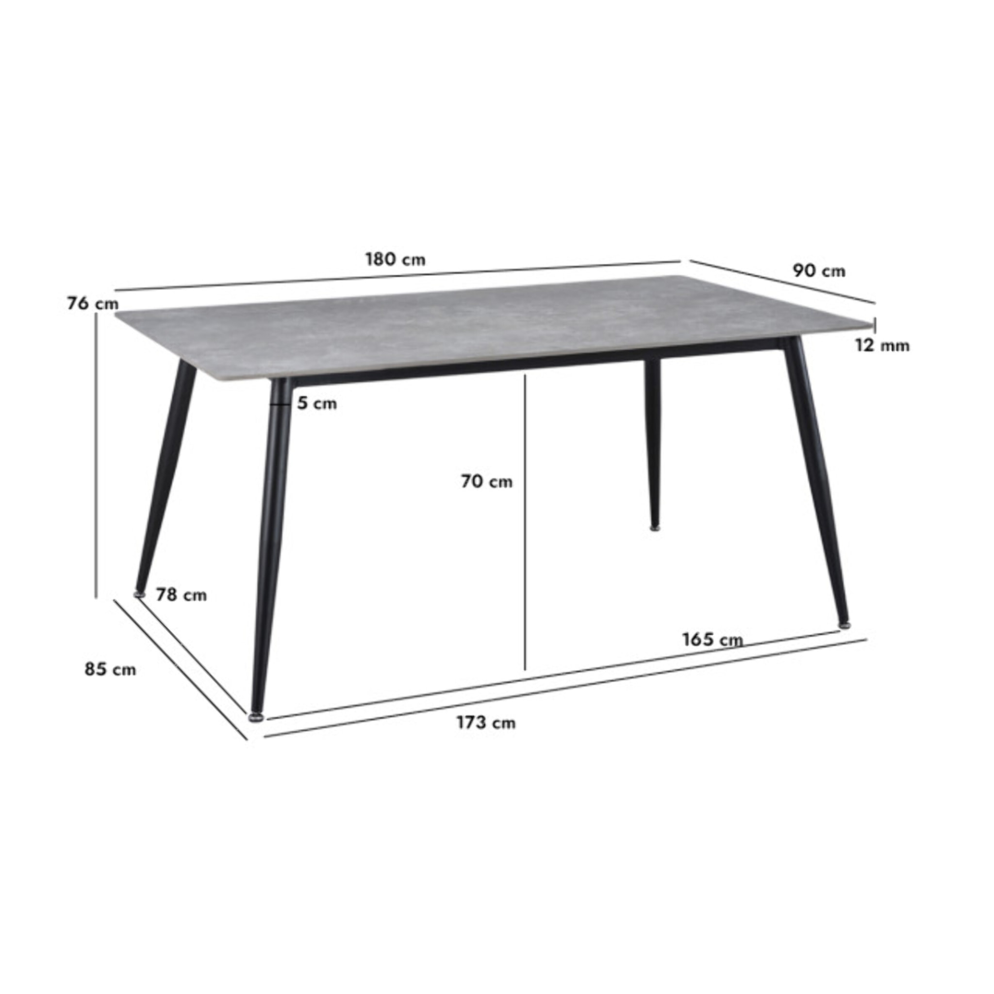 Table de repas 180 cm céramique marbré pieds évasés métal - STONE 2