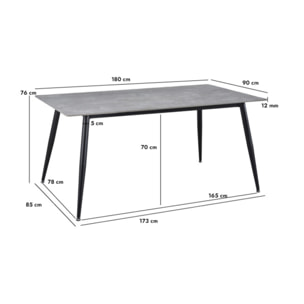 Table de repas 180 cm céramique marbré pieds évasés métal - STONE 2